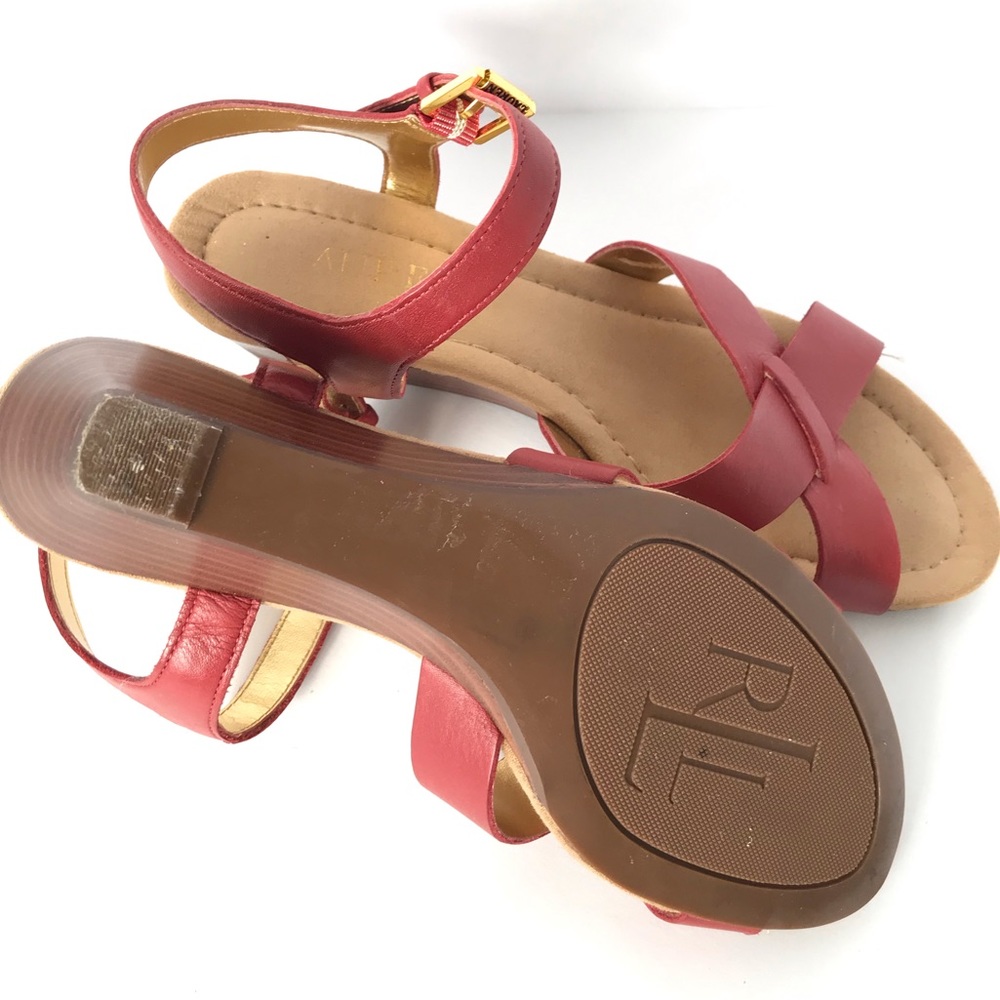 Ralph Lauren Red Laurissa Wedge Sandals Leather - Picture 5 of 8